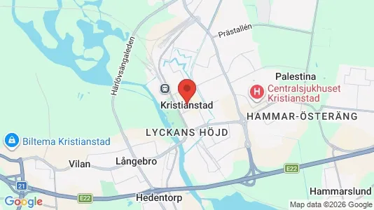 Hus att hyra i Kristianstad - kort over placeringen